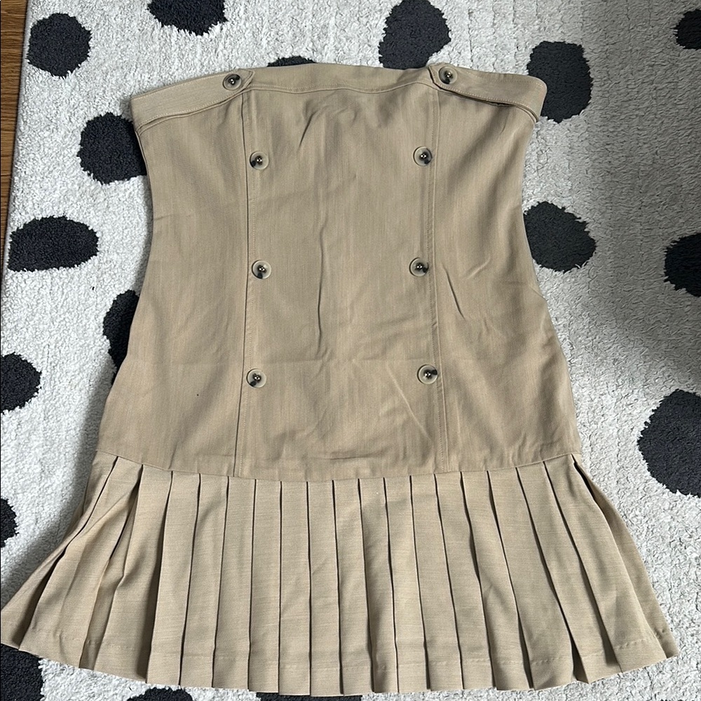 Tan Anthropologie Strapless Pleated Dress